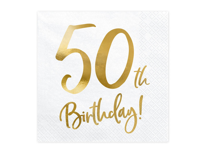 Serviettes 50 ans blanches 33cm 20pcs