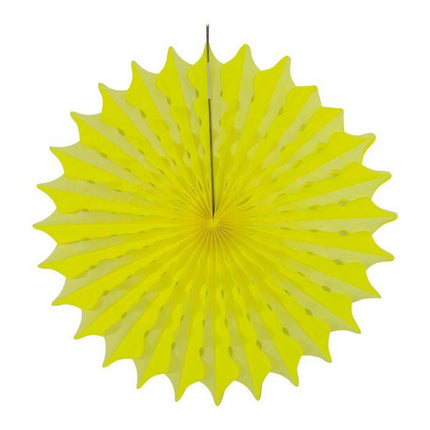 Eventail en papier jaune fluo 45cm