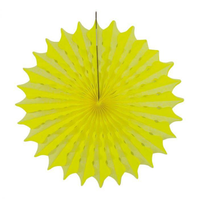 Eventail en papier jaune fluo 45cm