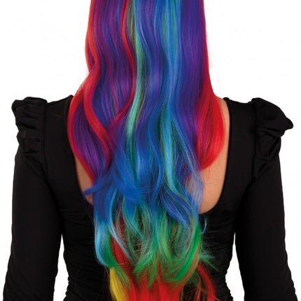 Perruque Selena longue avec boucles arc-en-ciel sur toute la surface
