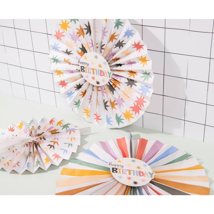 Happy Birthday Eventails en papier colorés 3pcs
