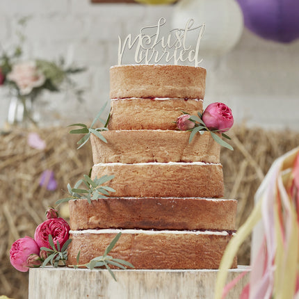 Décor de gâteau Just Married Bois 14cm