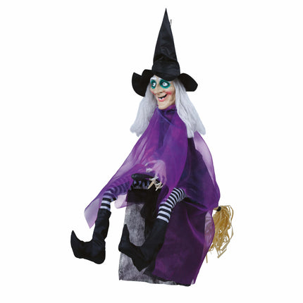 Décoration suspendue d'Halloween Sorcière avec son et lumière 90cm