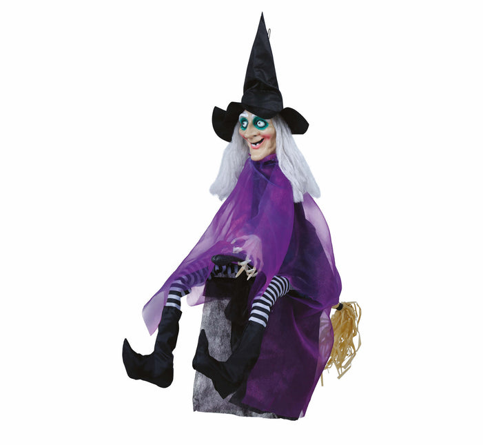 Décoration suspendue d'Halloween Sorcière avec son et lumière 90cm