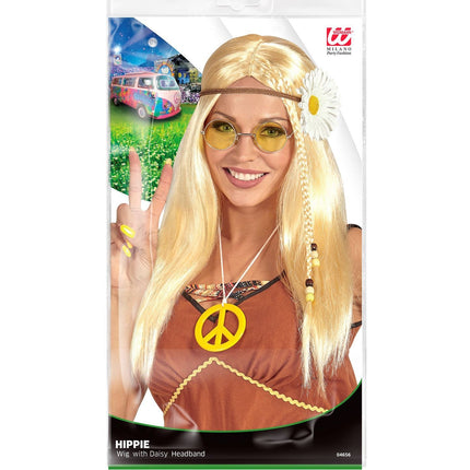 Perruque Hippie 60S blonde avec bandeau marguerite