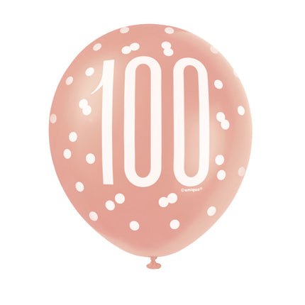 Ballons 100 ans or rose 30cm 6pcs