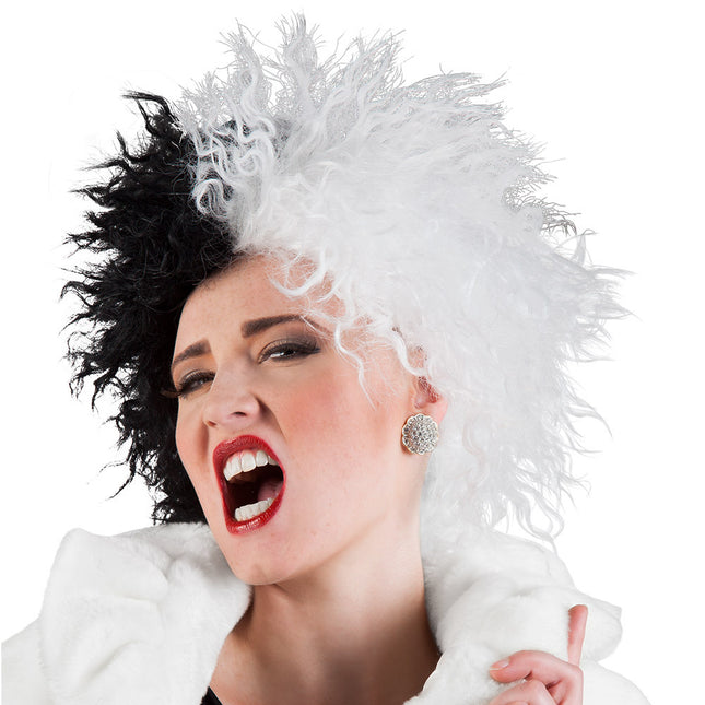 Perruque Cruella de Vil Noir Blanc