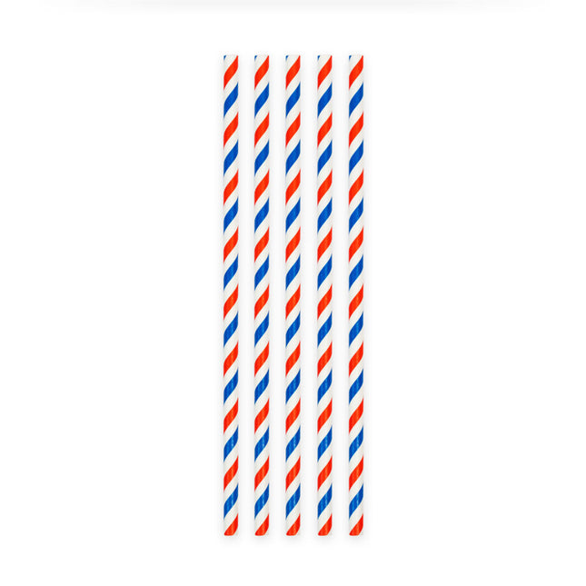 Pailles rouges, blanches et bleues en carton 20 pièces
