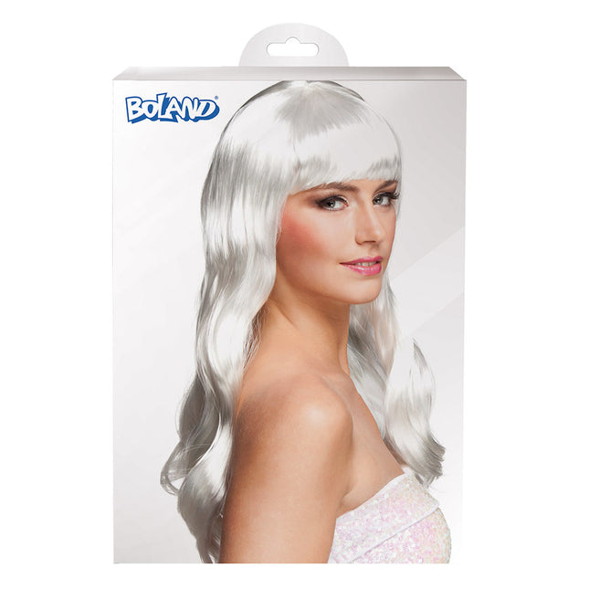 Perruque cheveux longs blancs