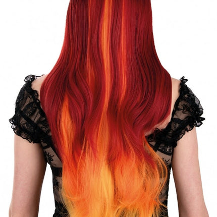 Perruque Selena longue avec boucles rouge et orange