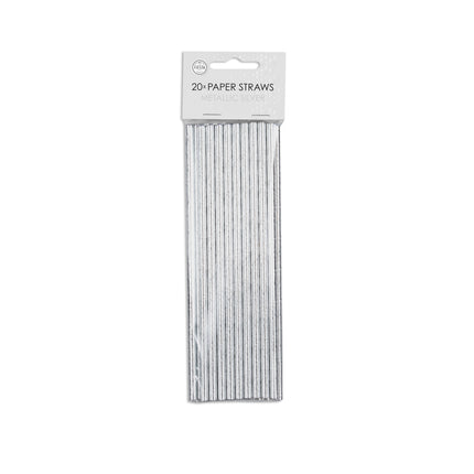 Pailles en papier argenté métallisé 19.7cm 20pcs