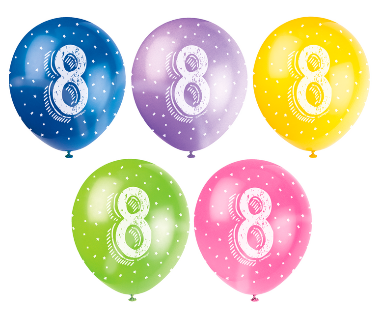 Ballons 8 ans Confetti 30cm 5pcs
