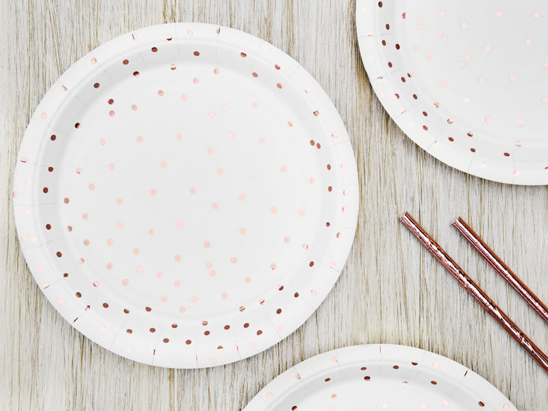 Assiettes blanches à pois or rose 18cm 6pcs