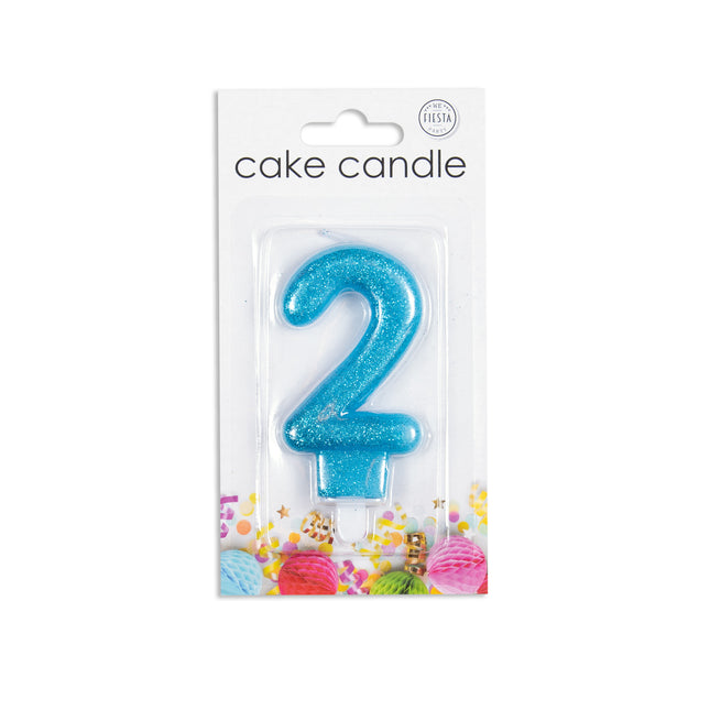 Bougie 2 ans bleu pailleté 7cm