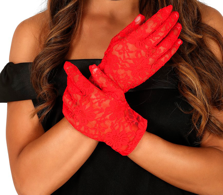 Gants rouges en dentelle 22cm
