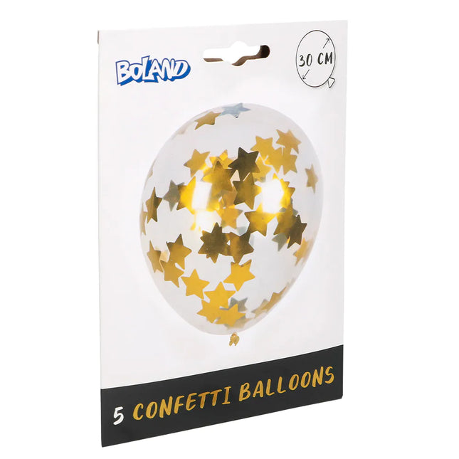 Ballons confettis étoiles or 30cm 5pcs