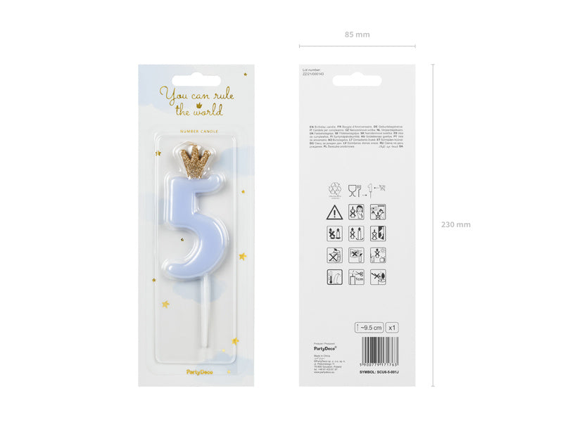 Bougie 5 ans Bleu clair 9,5cm