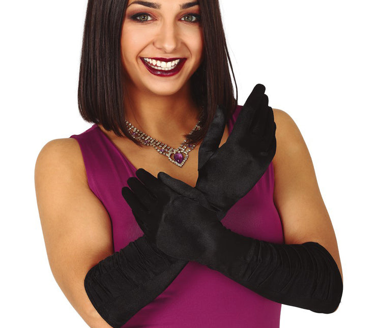 Gants d'Halloween Velours Noir 45cm