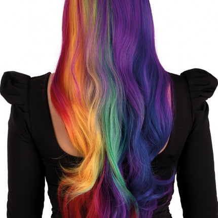 Perruque Selena longue avec boucles arc-en-ciel deux côtés