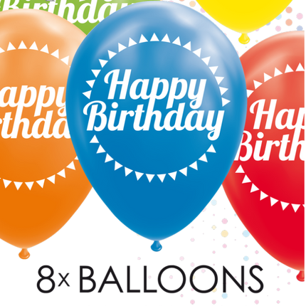 Ballons colorés Happy Birthday 30.5cm 8pcs