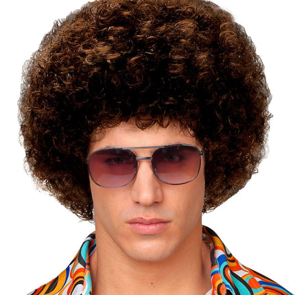 Perruque brune afro unisexe