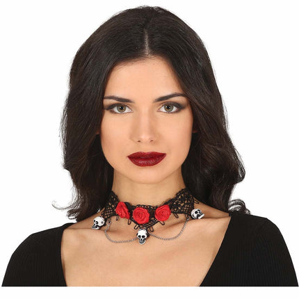 Collier d'Halloween Tête de mort Roses