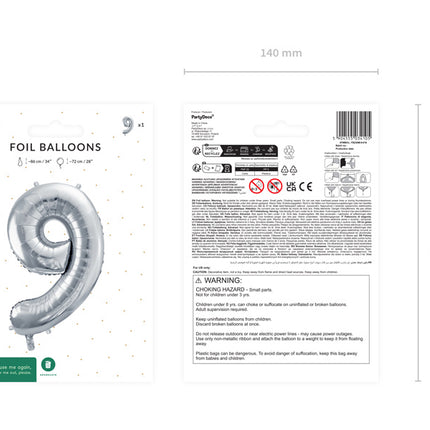 9 Year Figure Balloon Silver Empty 72cm