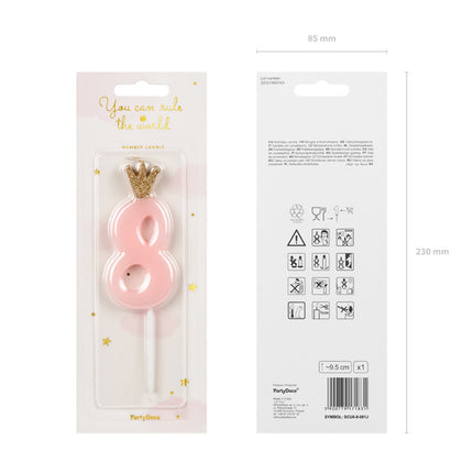 Bougie 8 ans rose pâle 9,5 cm
