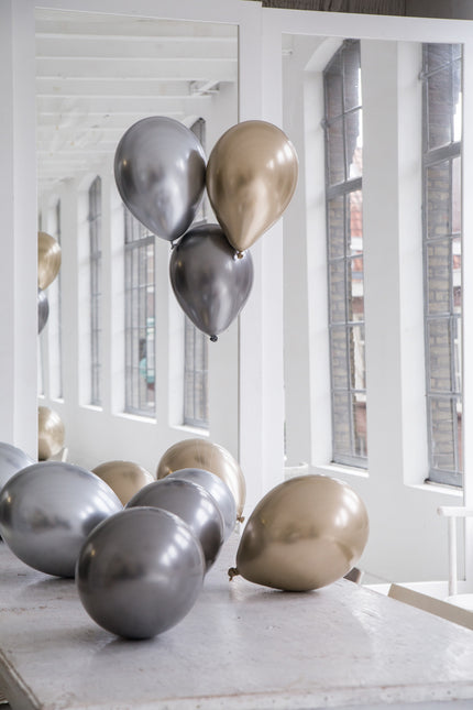 Ballons de baudruche argent, or et anthracite Mix Chrome 33cm 12pcs