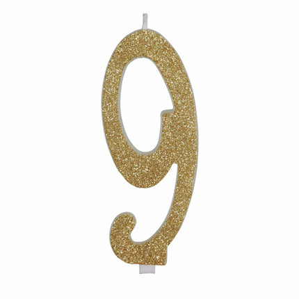 Bougie dorée 9 ans pailletée 12.5cm