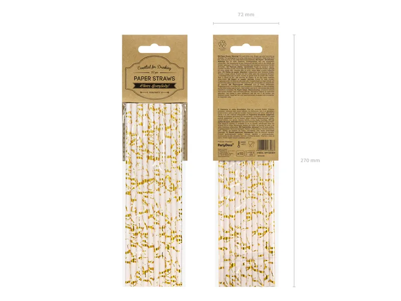 Pailles en papier rose or 19.5cm 10pcs