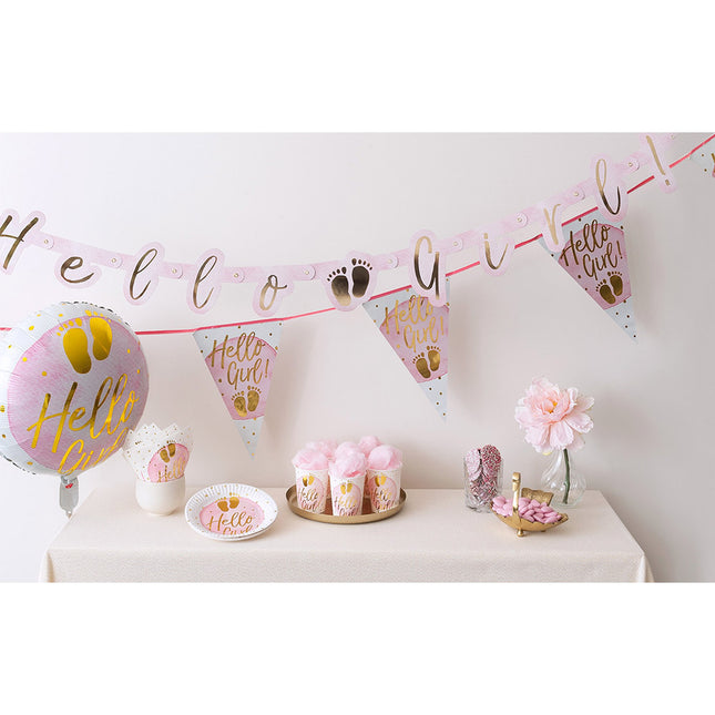 Coupes de naissance Hello Girl en papier 210ml 10pcs