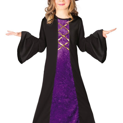 Costume d'Halloween de sorcière enfant en velours