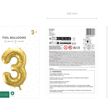 Ballon à figures de 3 ans Or vide 72cm