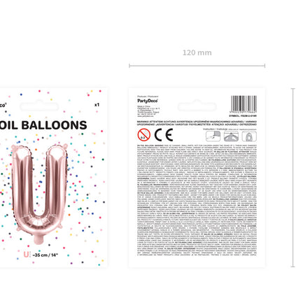 Ballon de baudruche Lettre U Rose Or Vide 35cm