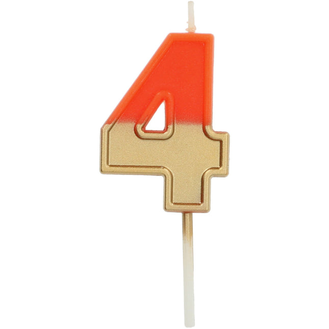 Bougie 4 ans rétro orange 5cm