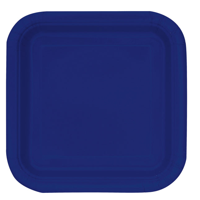 Assiettes bleues carrées 23cm 14pcs