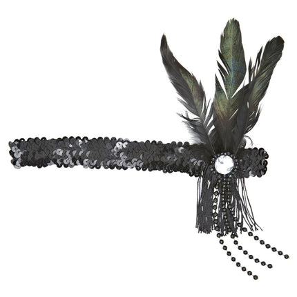 Bandeau noir avec paillettes et plumes