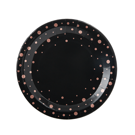 Assiettes Pink Dots Black 20cm 8pcs