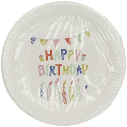 Assiettes blanches Happy Birthday 23cm 8pcs