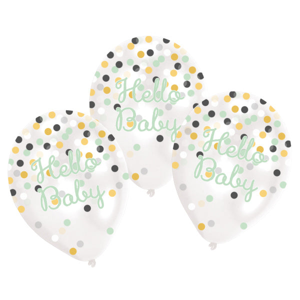 Ballons Hello Baby Confetti 27.5cm 6pcs