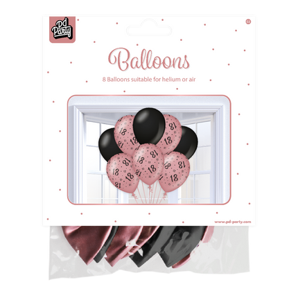 Ballons 18 ans Rose Noir 30cm 8pcs