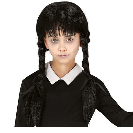 Perruque noire avec tresses enfant