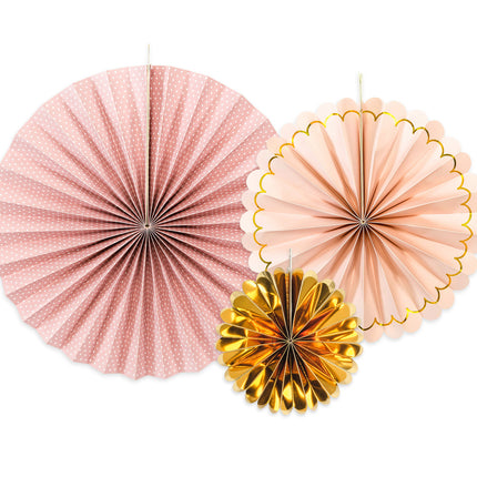 Eventails en papier rose 13-32cm 3 pièces