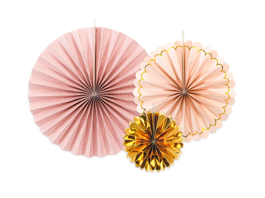 Eventails en papier rose 13-32cm 3 pièces
