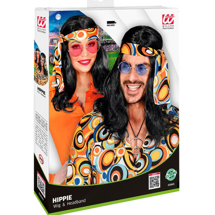 Perruque Disco 70S noire avec bandeau