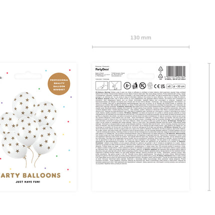 Ballons blancs Étoiles d'or 30cm 6pcs