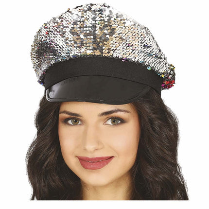 Casquette argentée à paillettes