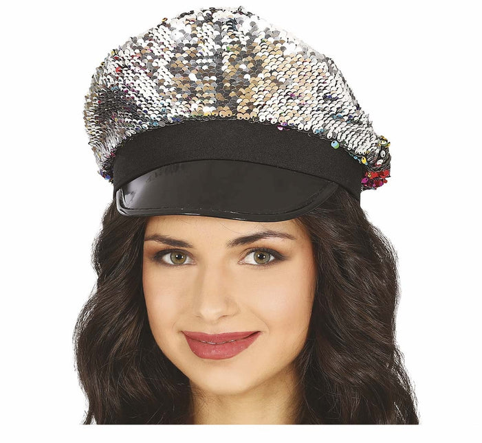 Casquette argentée à paillettes