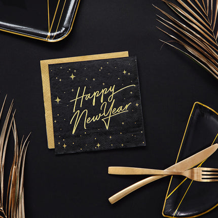 Serviettes de table pour le Nouvel An Noir 33cm 20pcs